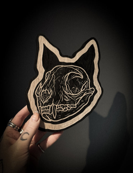 Cat Skull Woodcut