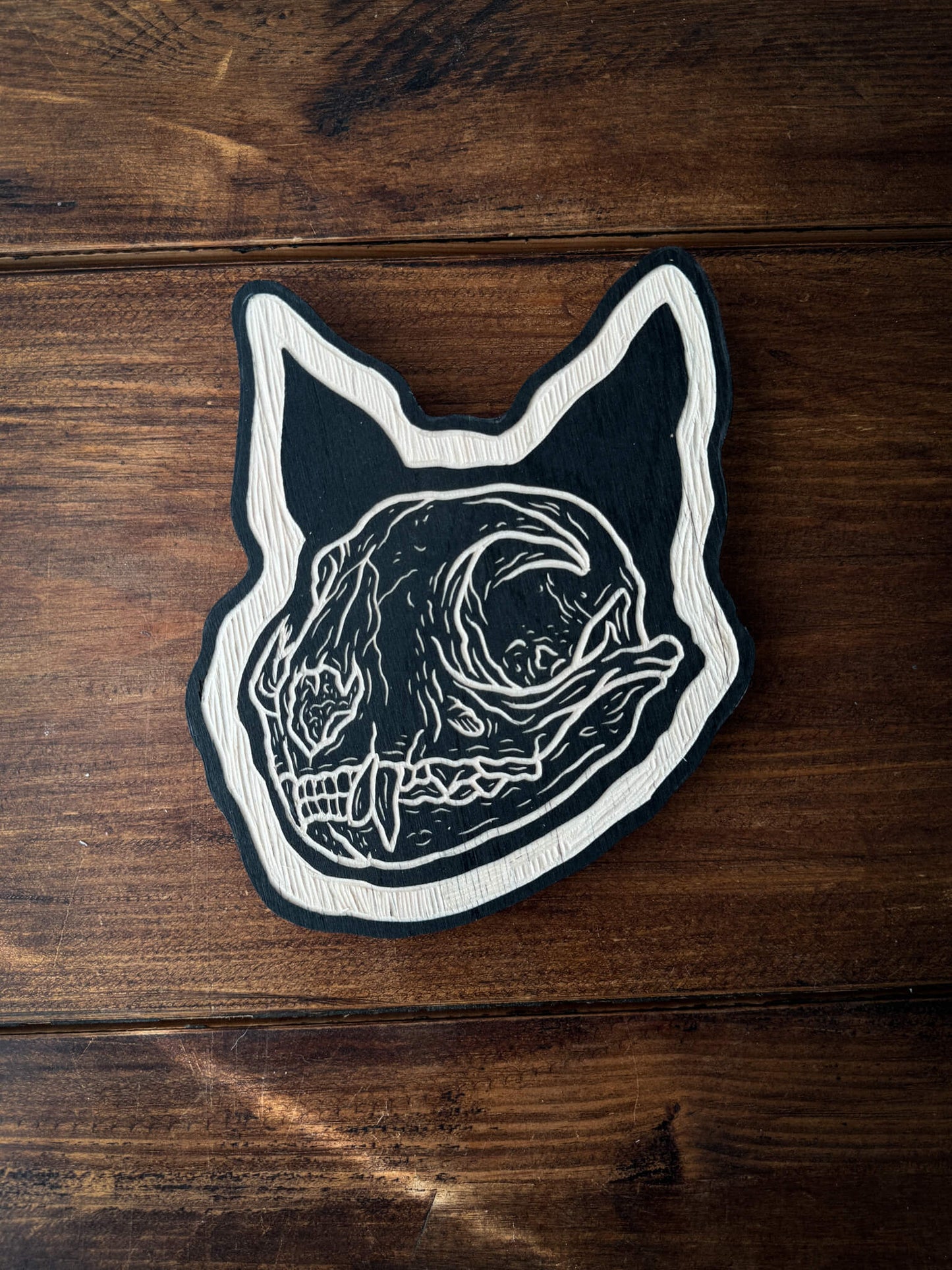 Cat Skull Woodcut