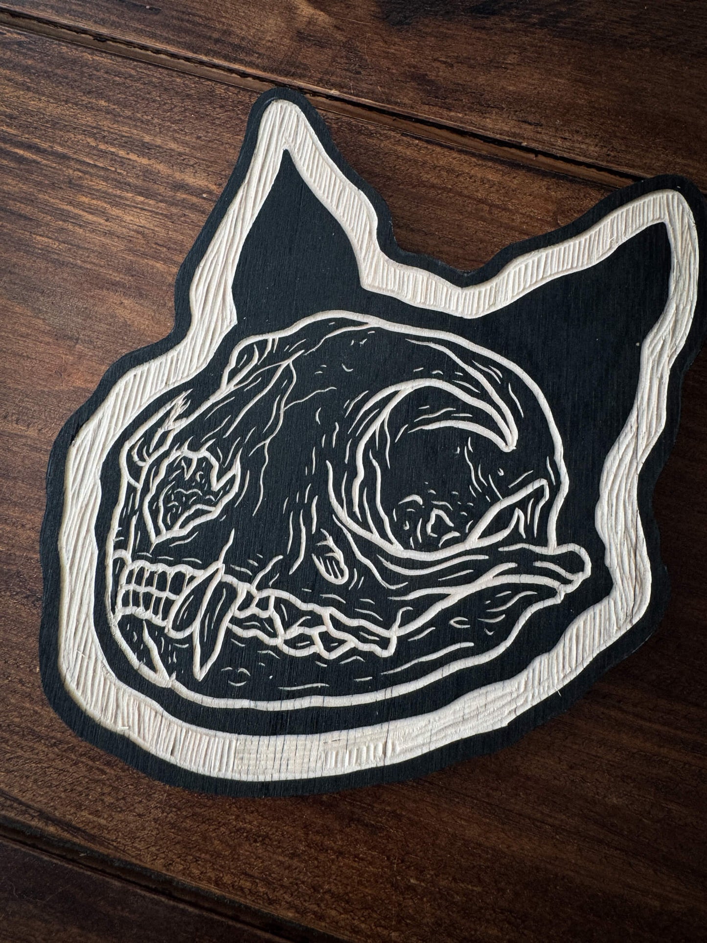 Cat Skull Woodcut