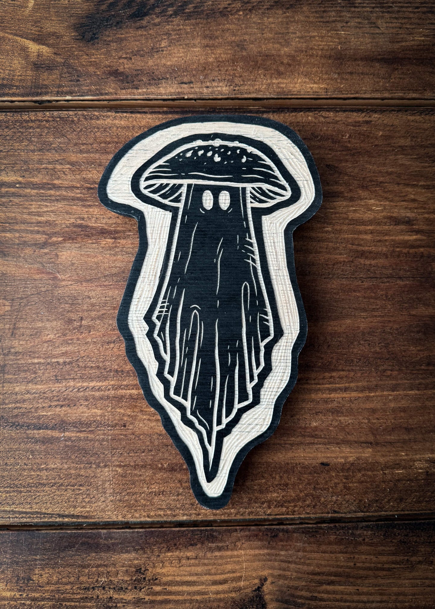 Mushroom Ghost Woodcut