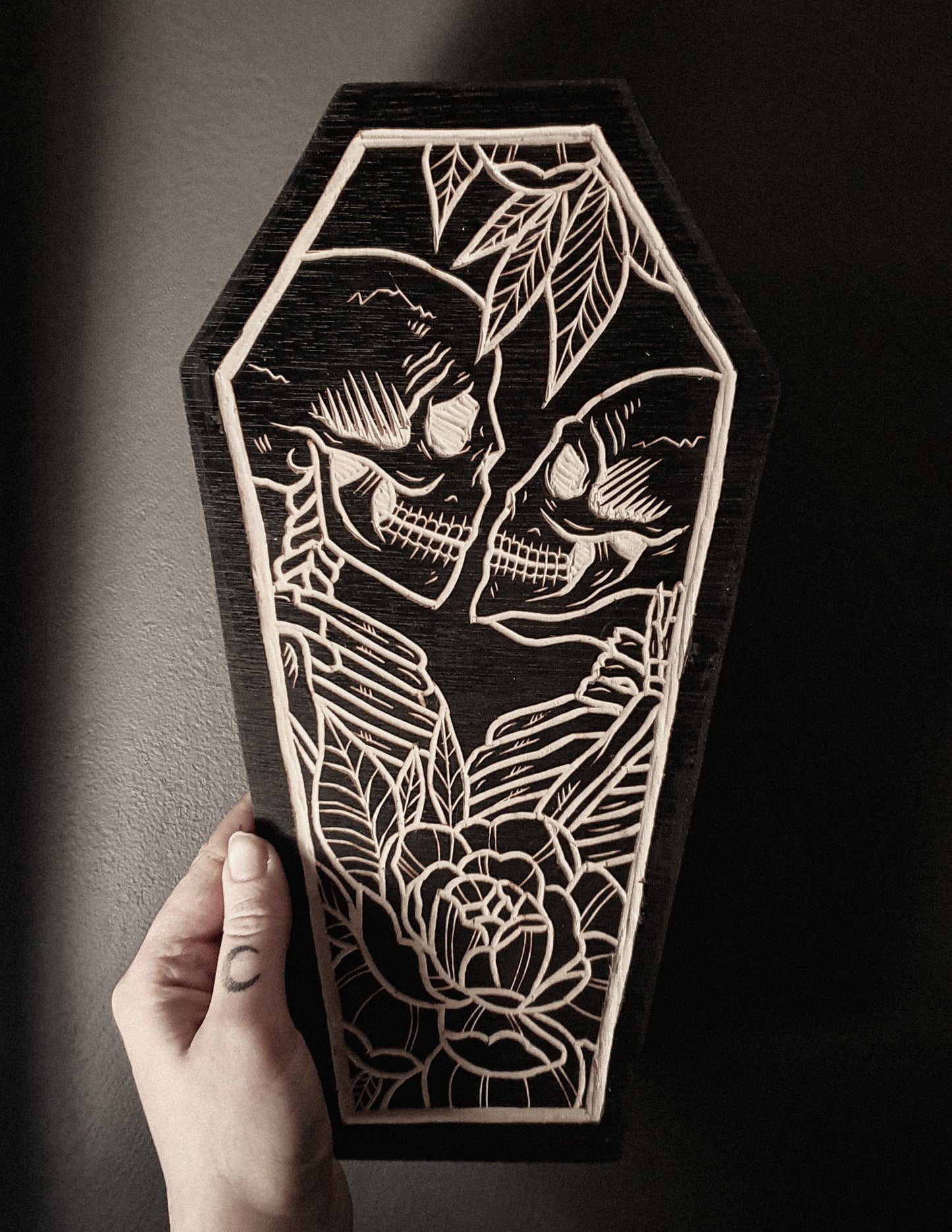 Custom Lovers Coffin Woodcut