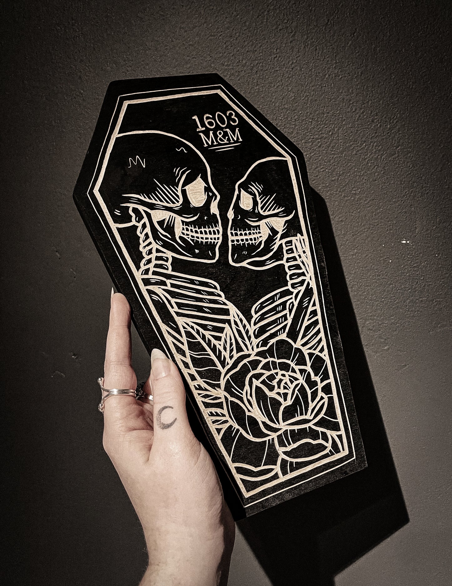 Custom Lovers Coffin Woodcut