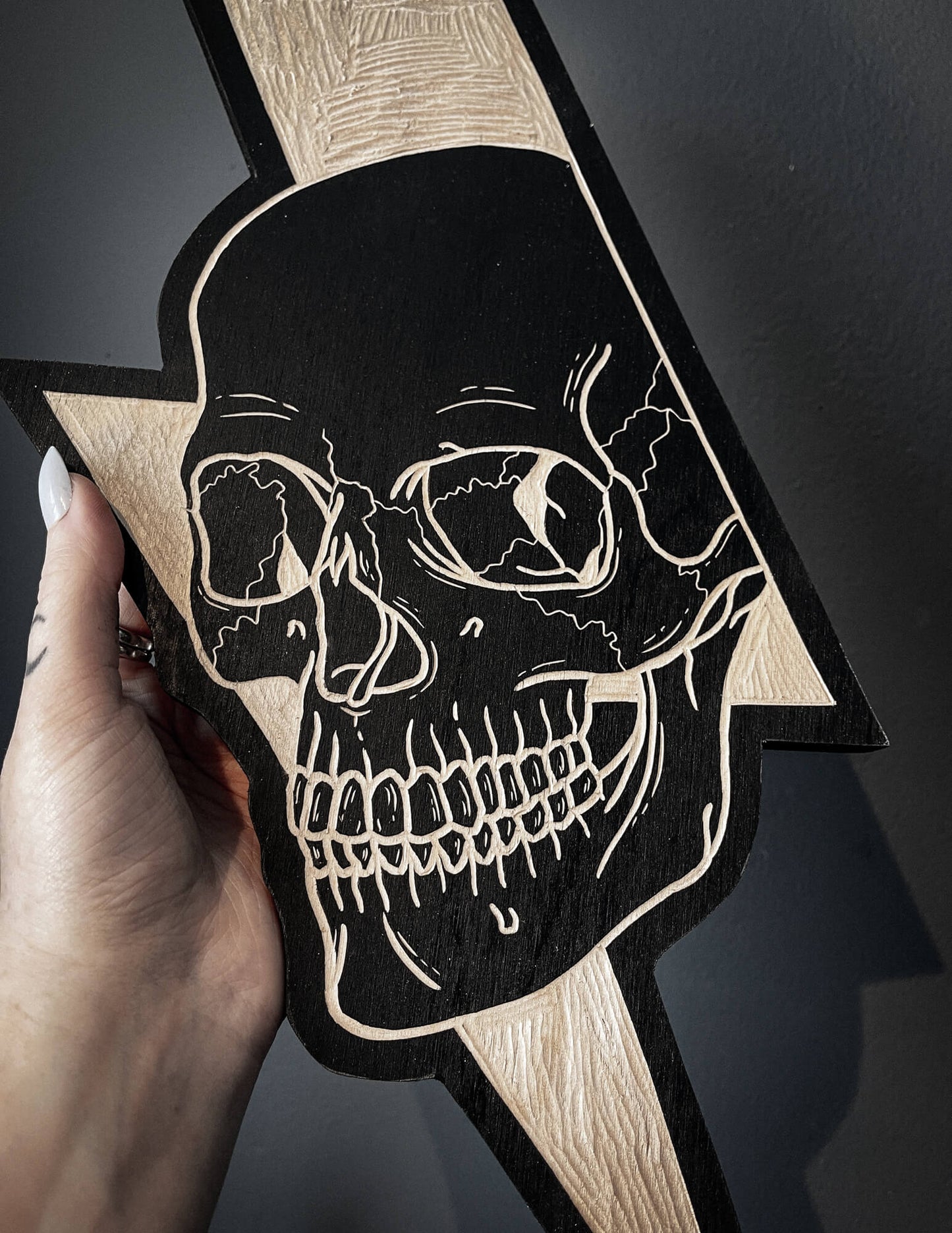 Skull Lightning Bolt Woodcut