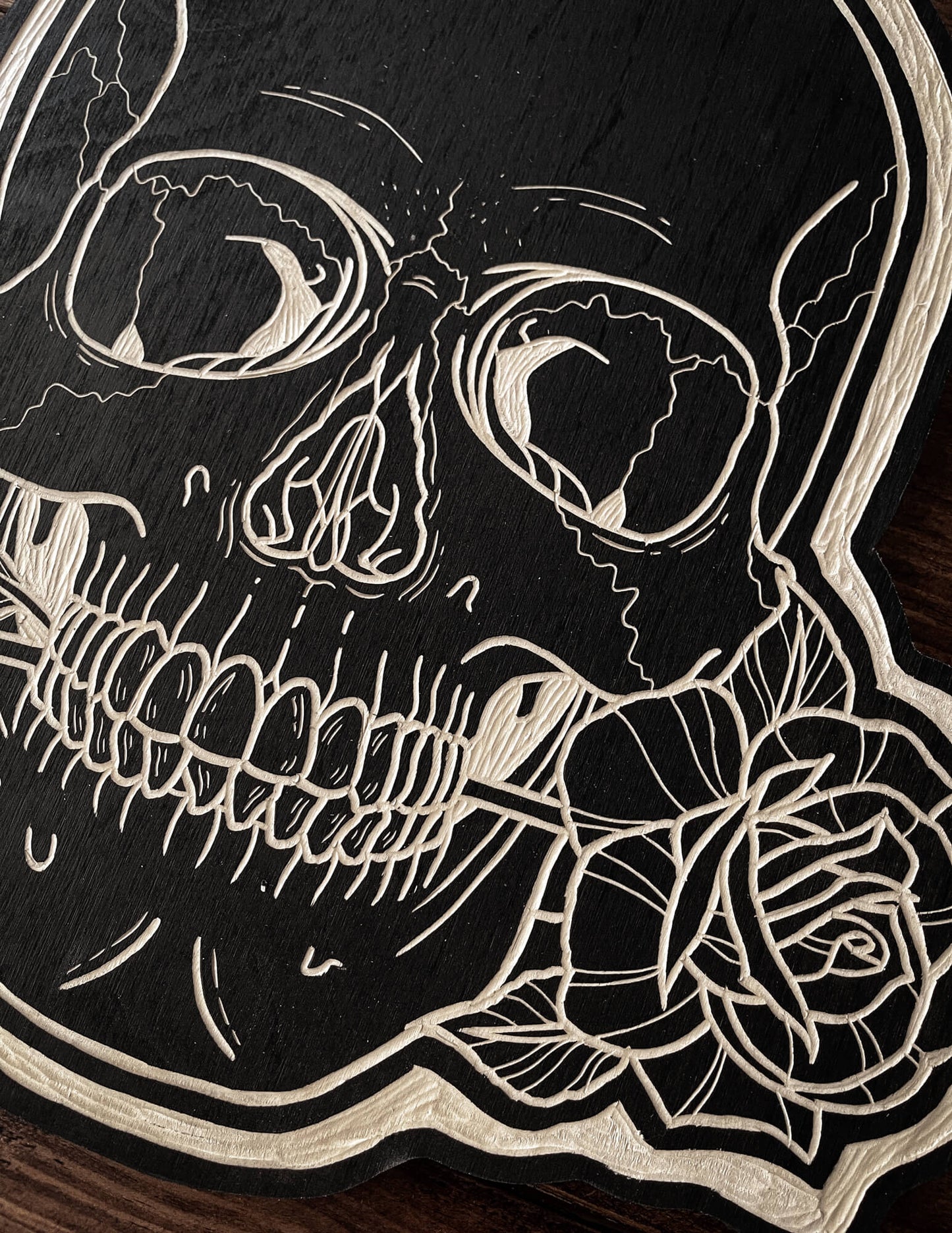 Skull and a Rose Woodcut