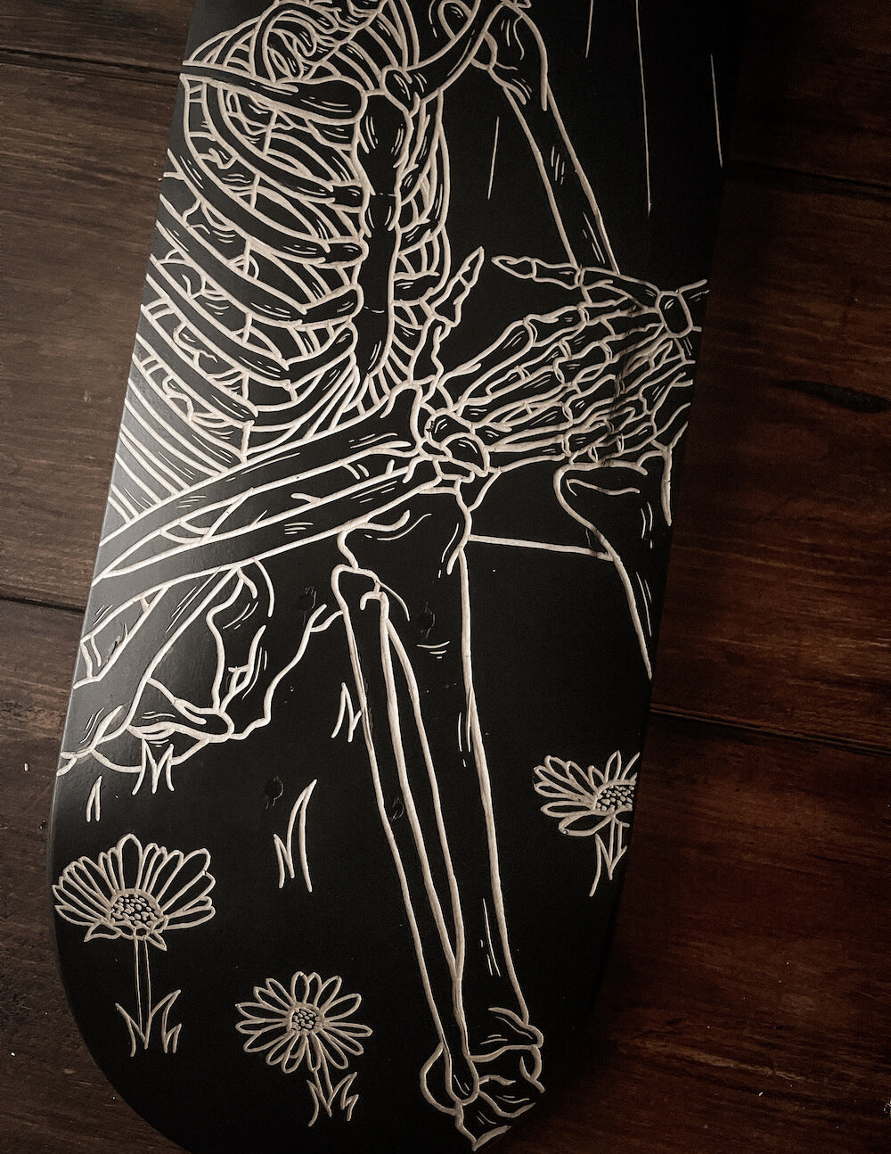 The Skeleton and the Moon Skate Deck