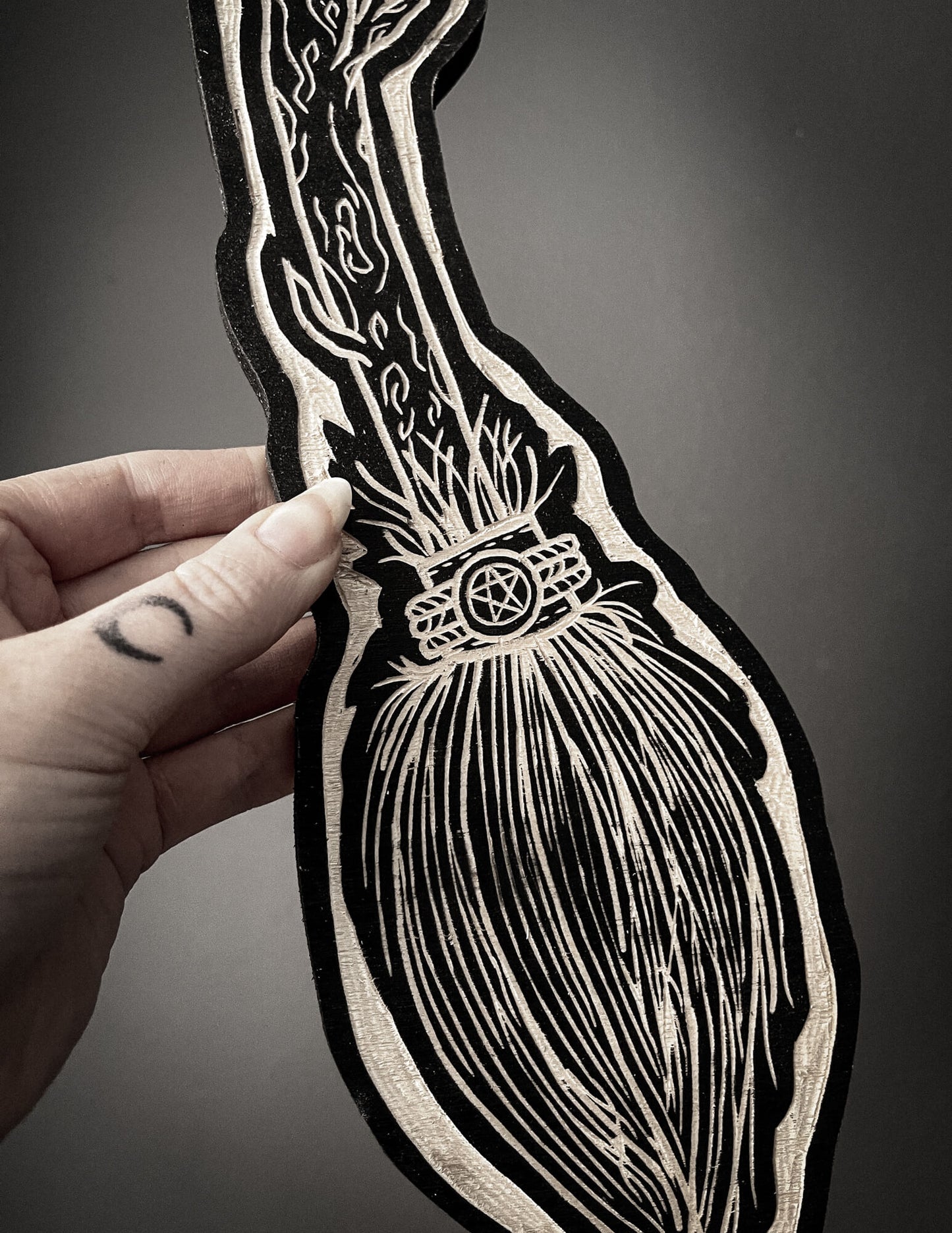 Mini Witches Broomstick Woodcut