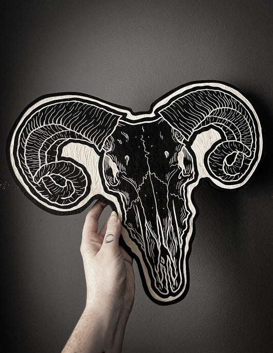 Ram Skull Woodcut