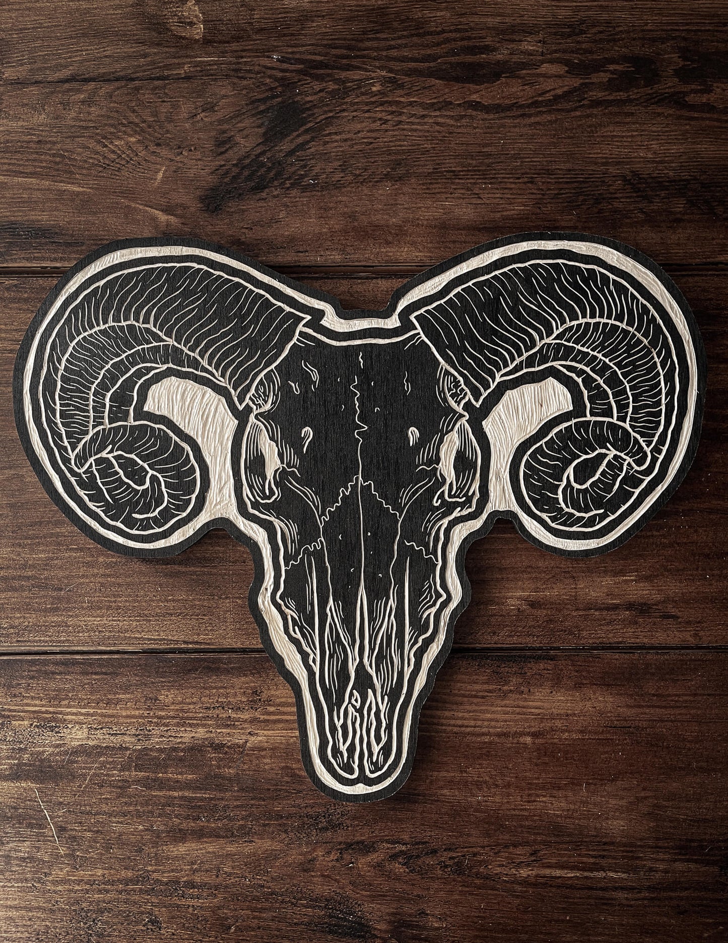 Ram Skull Woodcut