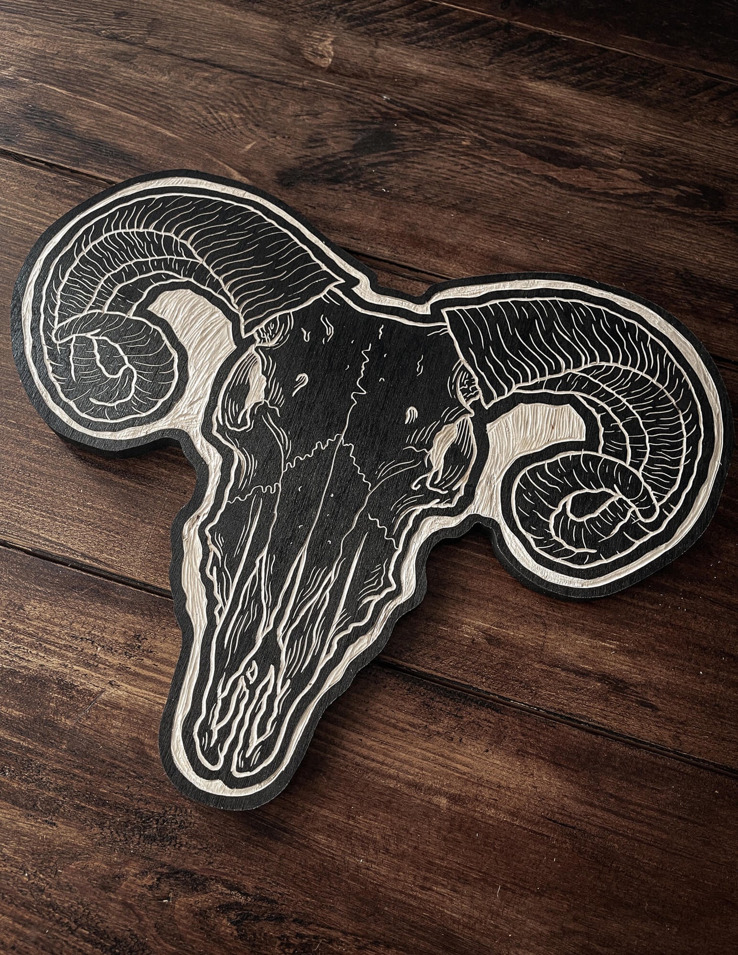 Ram Skull Woodcut