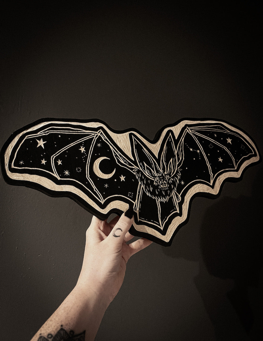 Celestial Bat Woodcut