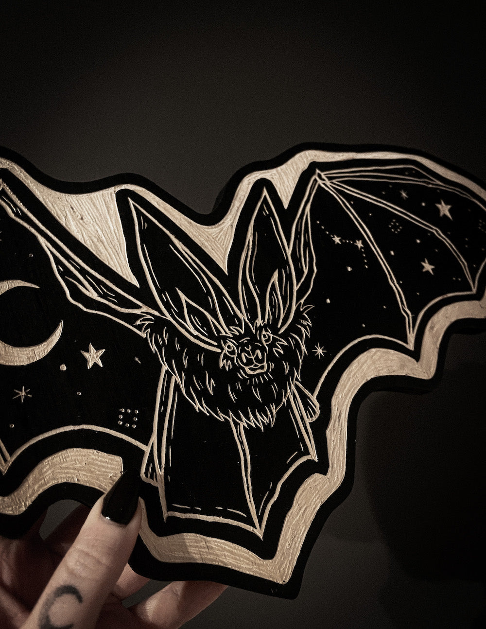 Celestial Bat Woodcut