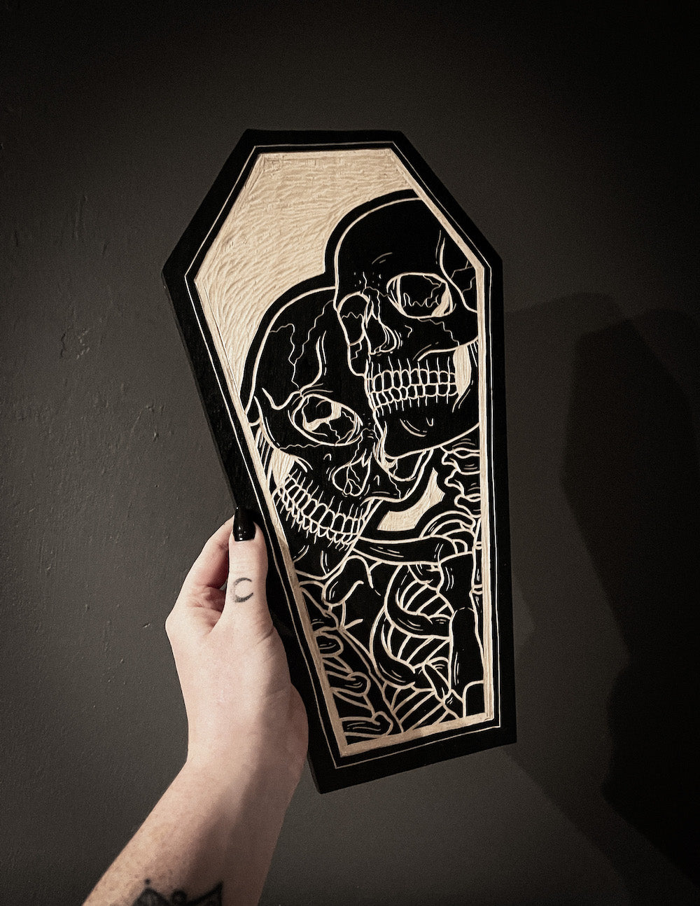 Skeleton Lovers Coffin Woodcut