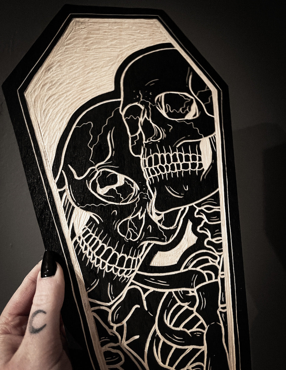 Skeleton Lovers Coffin Woodcut