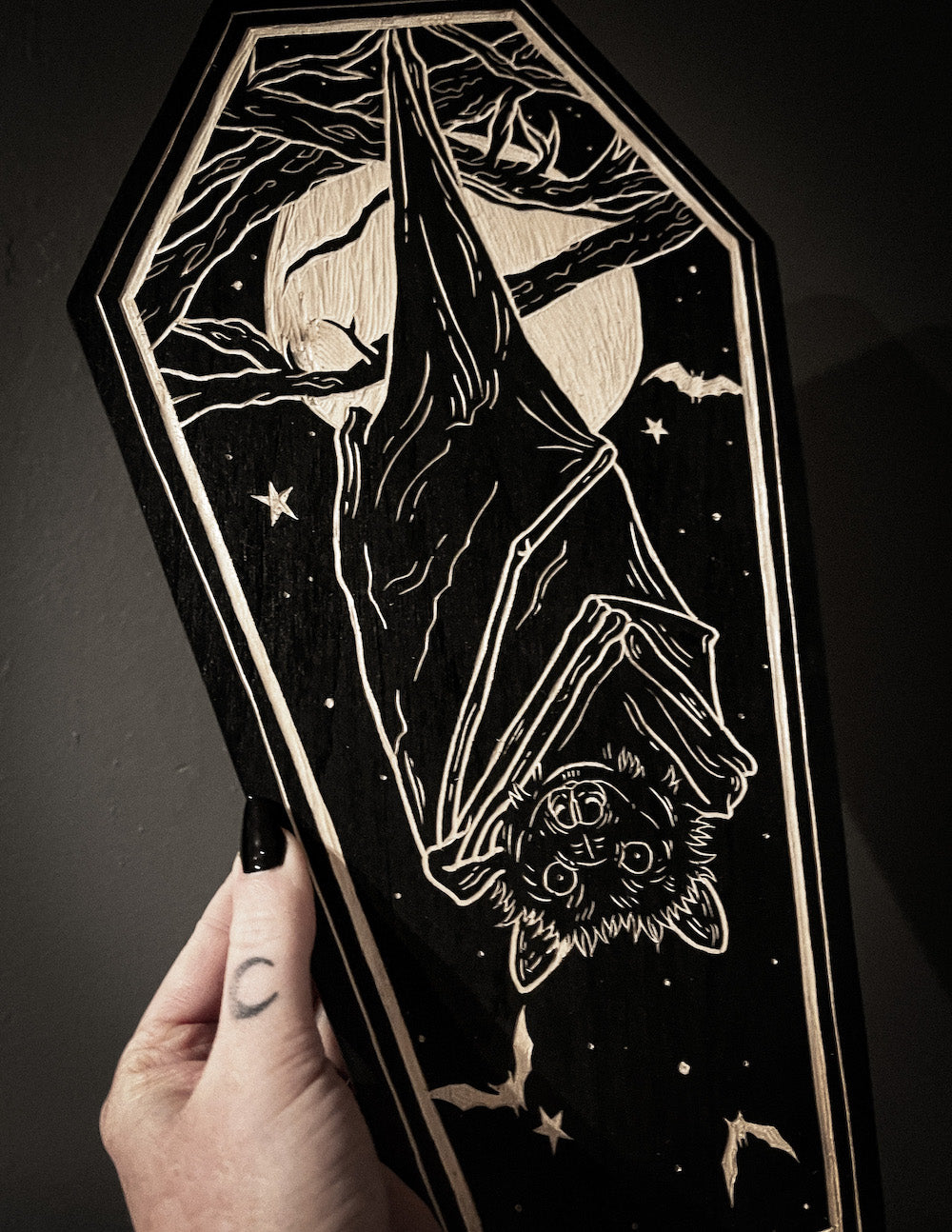 Bat Coffin Woodcut