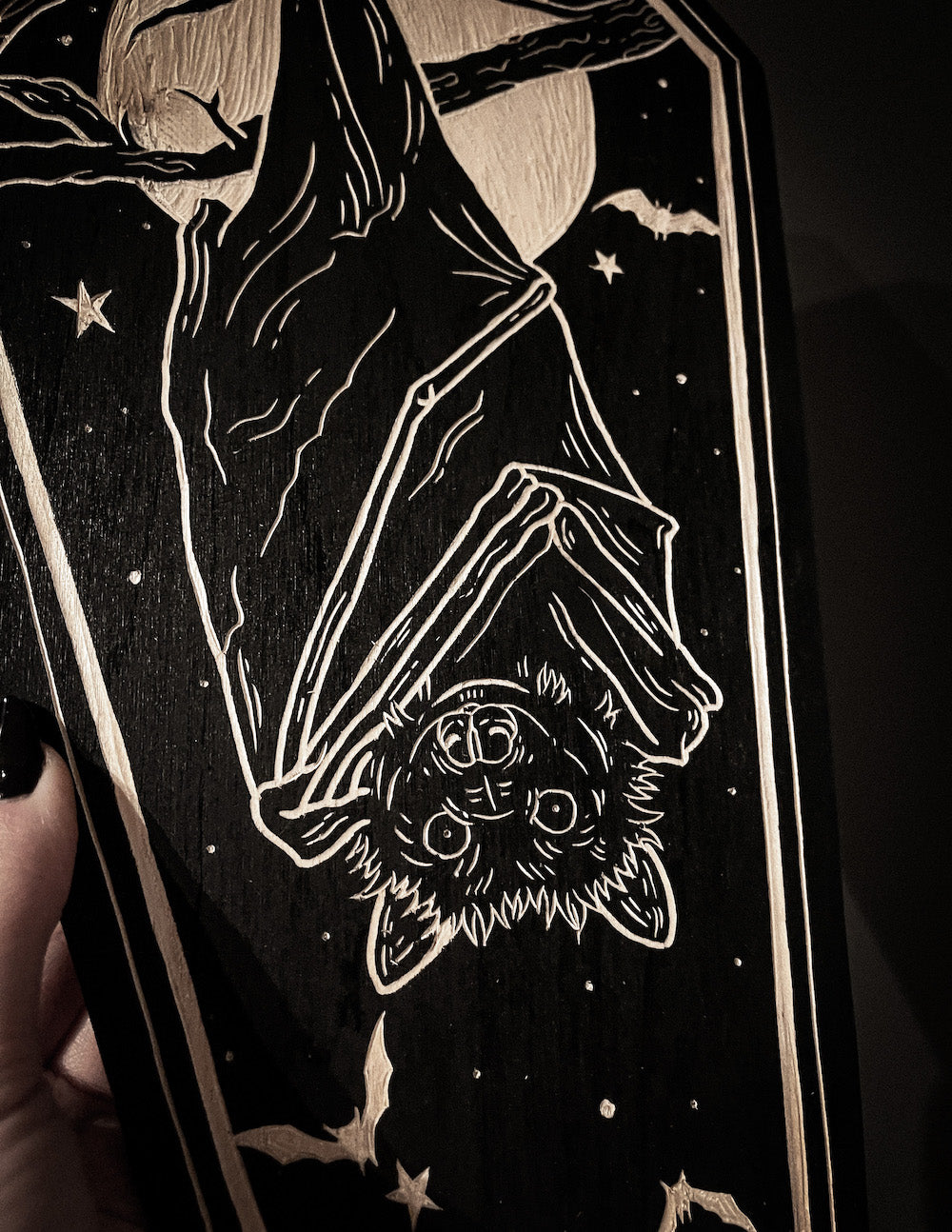 Bat Coffin Woodcut