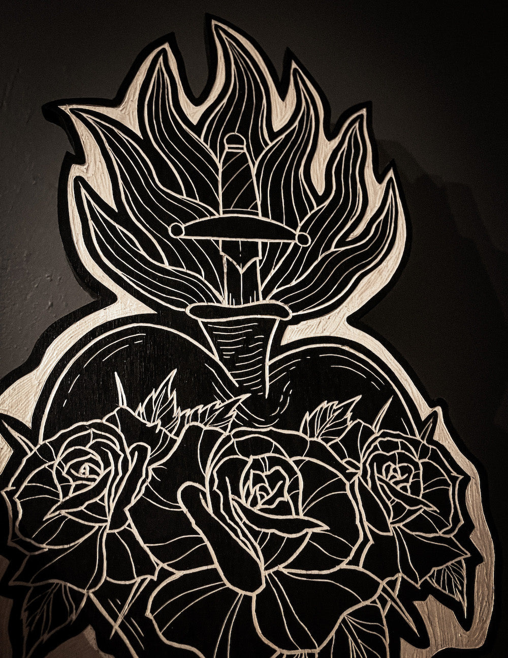 Flaming Heart Woodcut