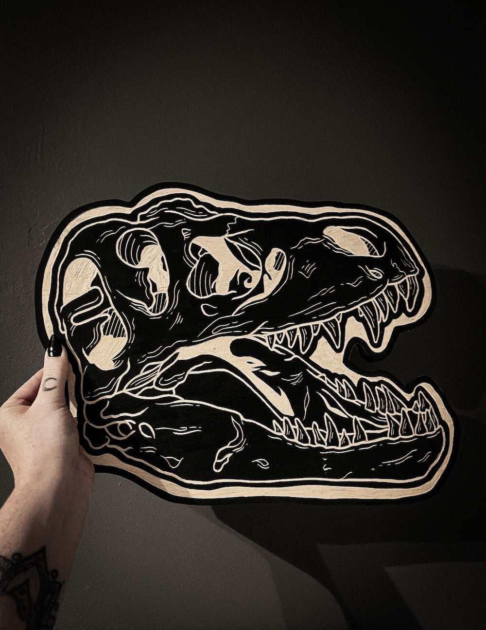 T-Rex Dinosaur Skull Woodcut