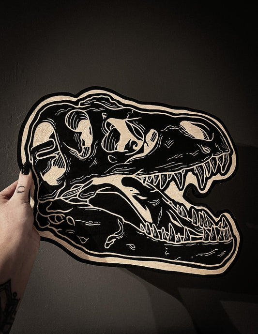 T-Rex Dinosaur Skull Woodcut