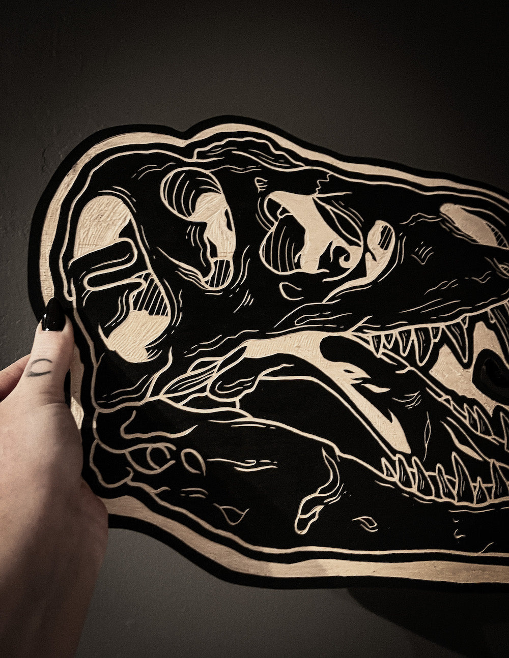 T-Rex Dinosaur Skull Woodcut