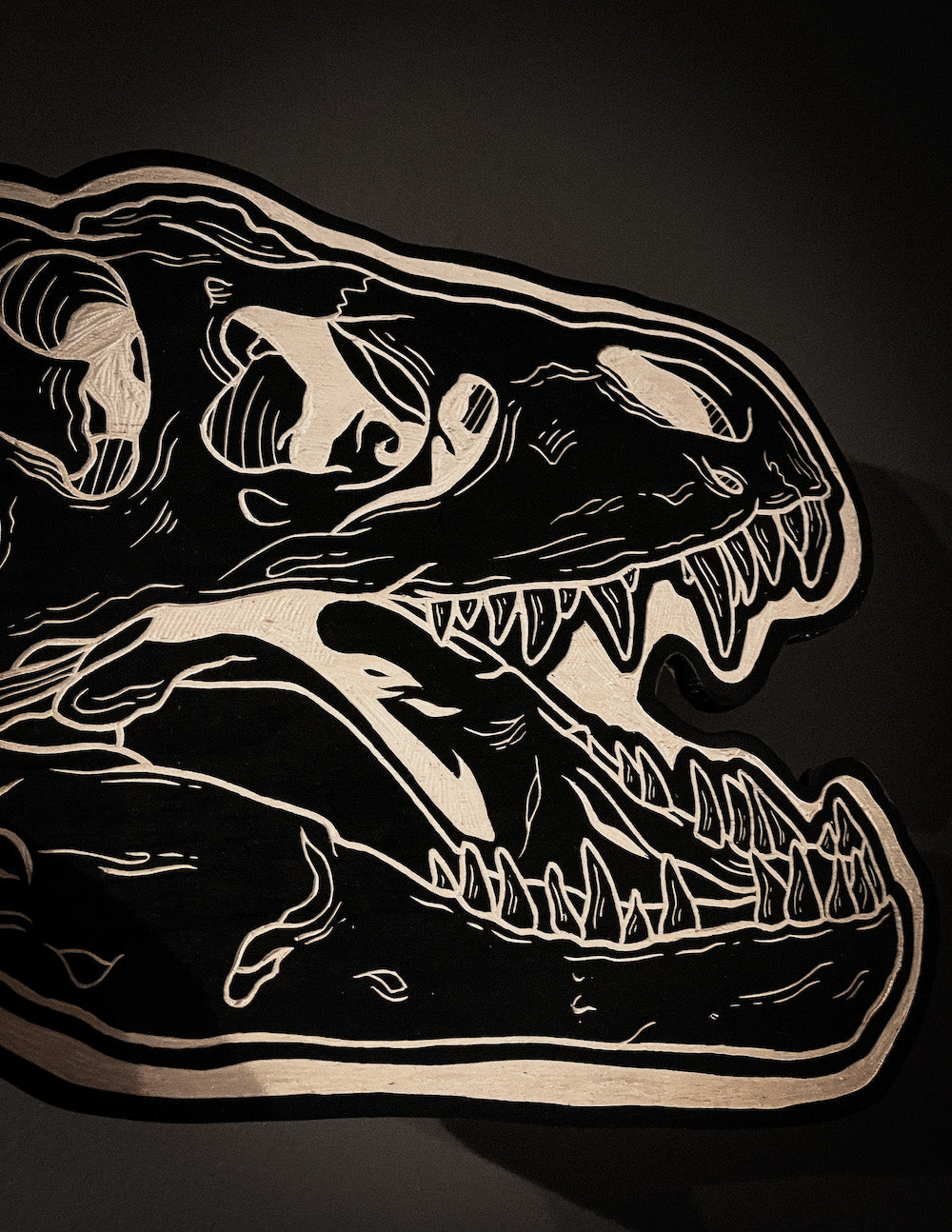 T-Rex Dinosaur Skull Woodcut