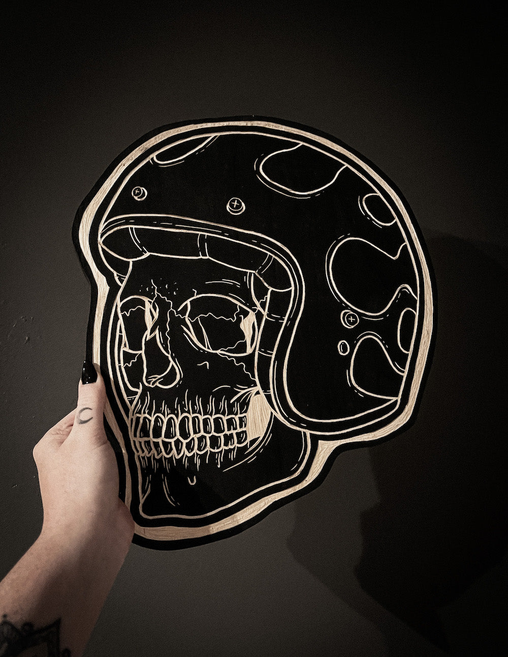 Biker Skull Woodcut