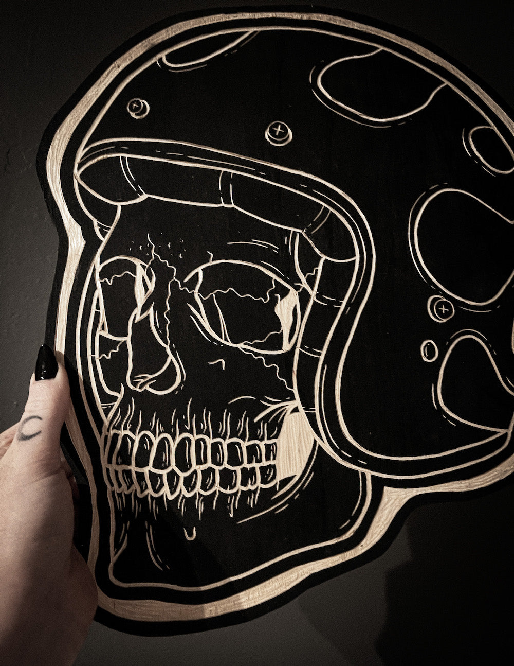 Biker Skull Woodcut