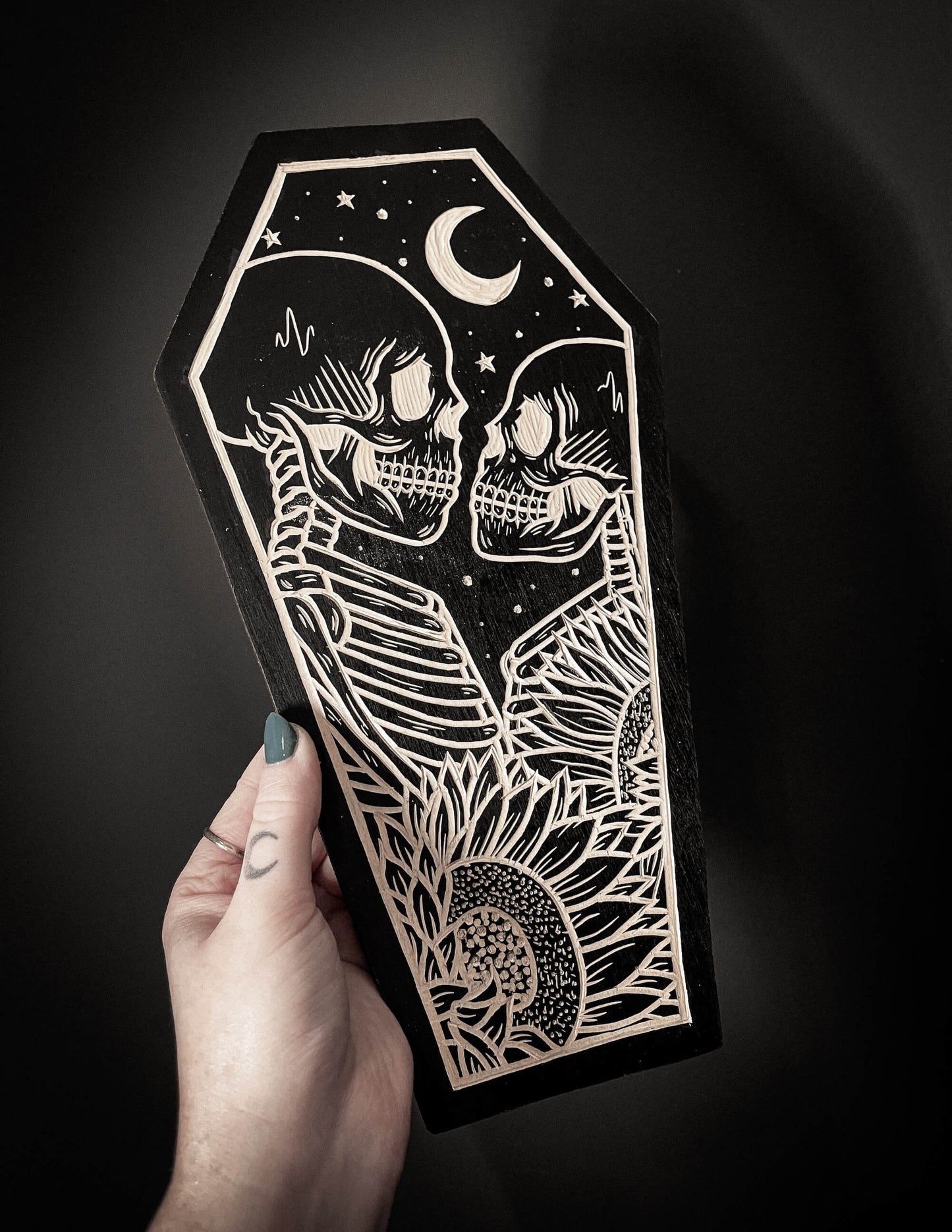 Custom Lovers Coffin Woodcut