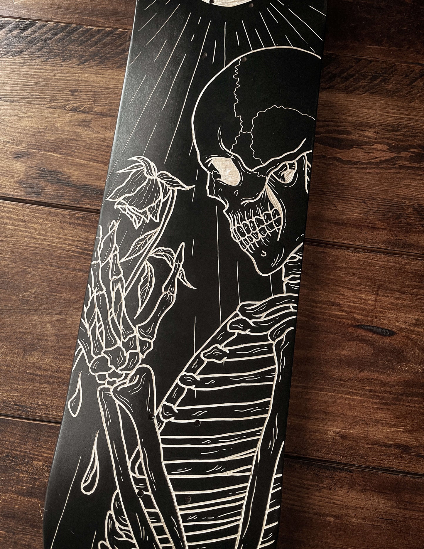 Skeleton with a Rose Skate Deck