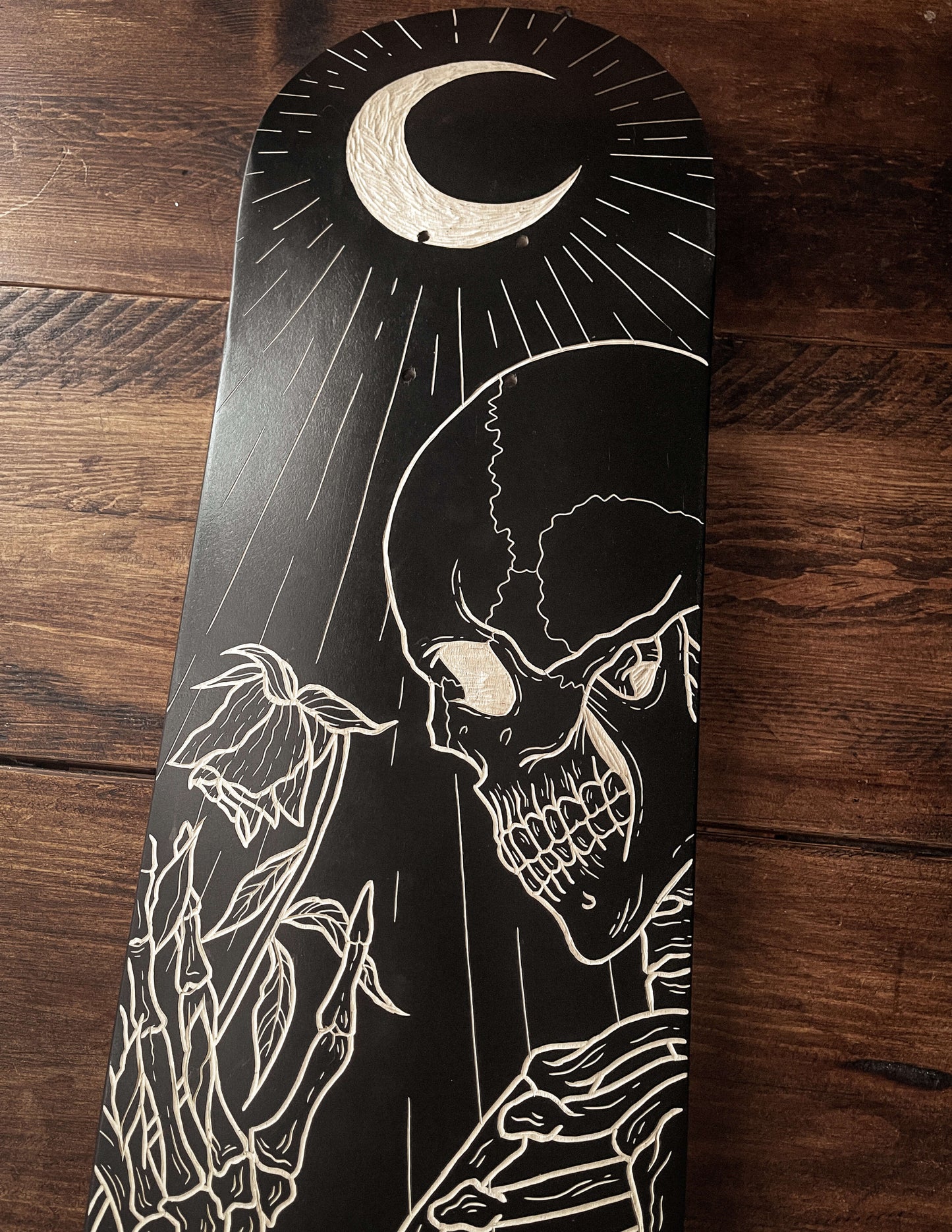 Skeleton with a Rose Skate Deck