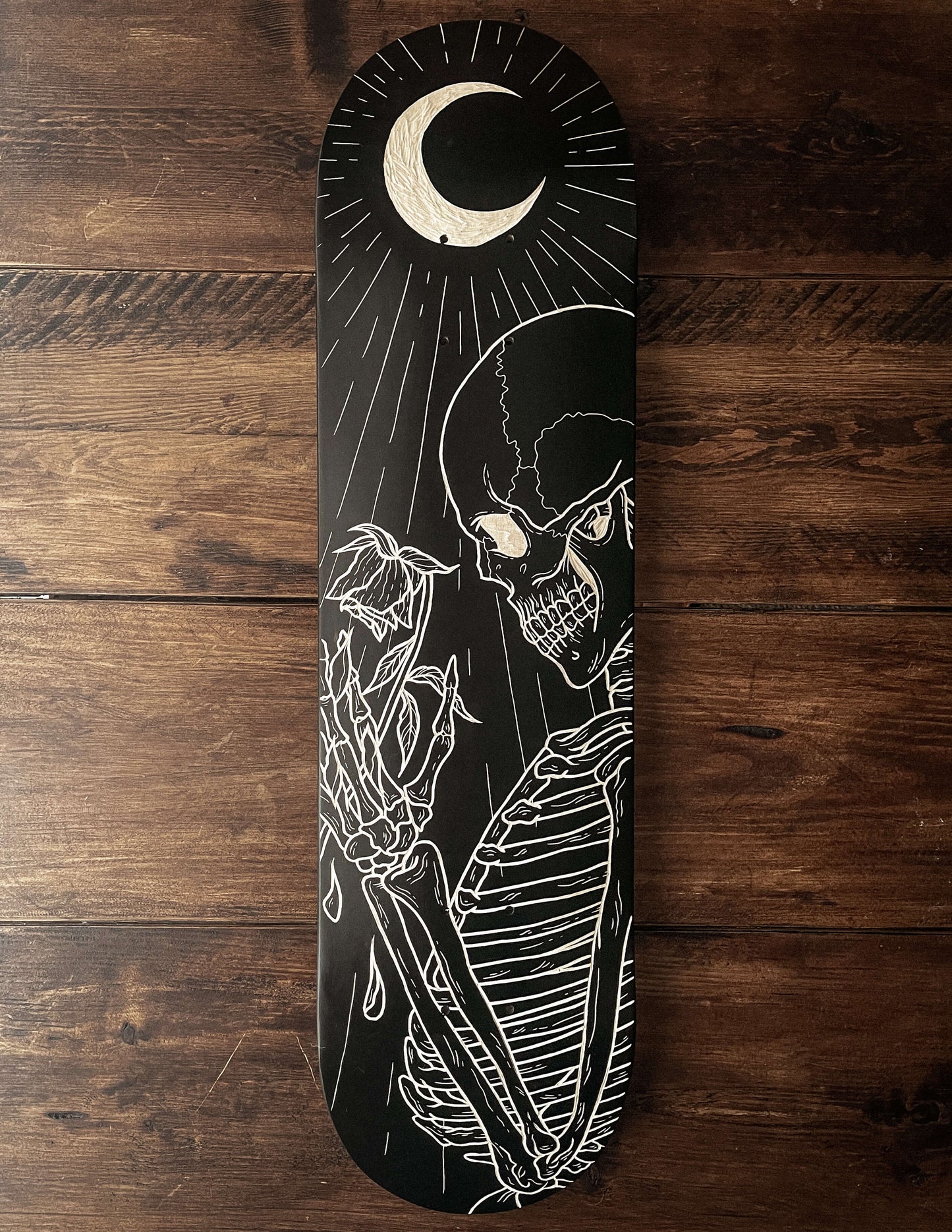 Skeleton with a Rose Skate Deck