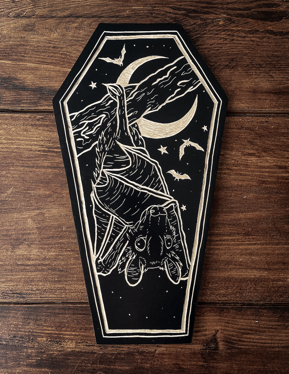 Bat Coffin Woodcut