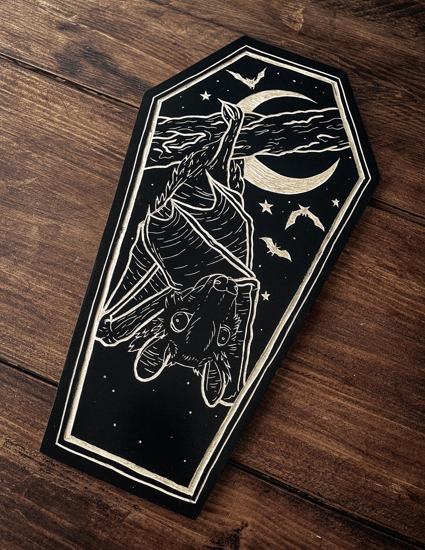 Bat Coffin Woodcut