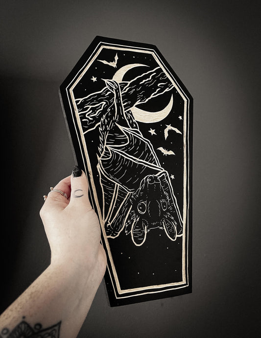 Bat Coffin Woodcut