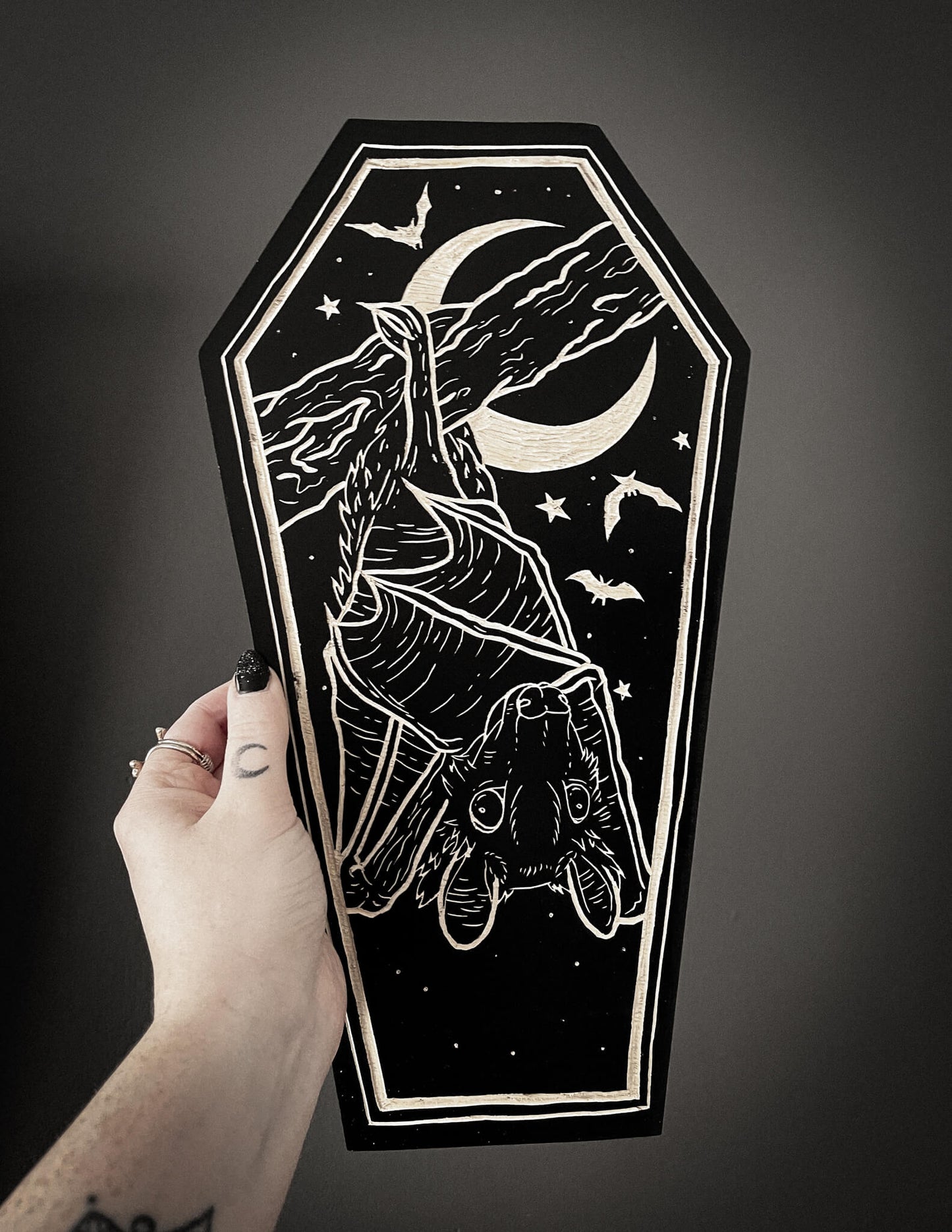 Bat Coffin Woodcut