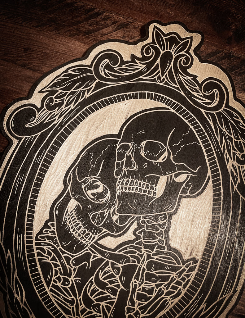 Lovers Skeleton Frame Woodcut