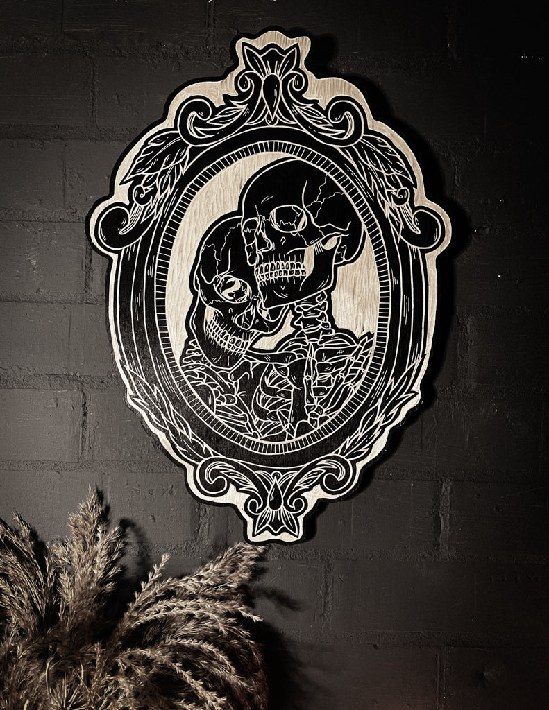 Lovers Skeleton Frame Woodcut