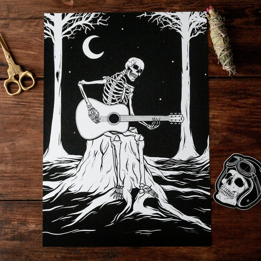 A4 + A3 Skeleton Playing Guitar Print