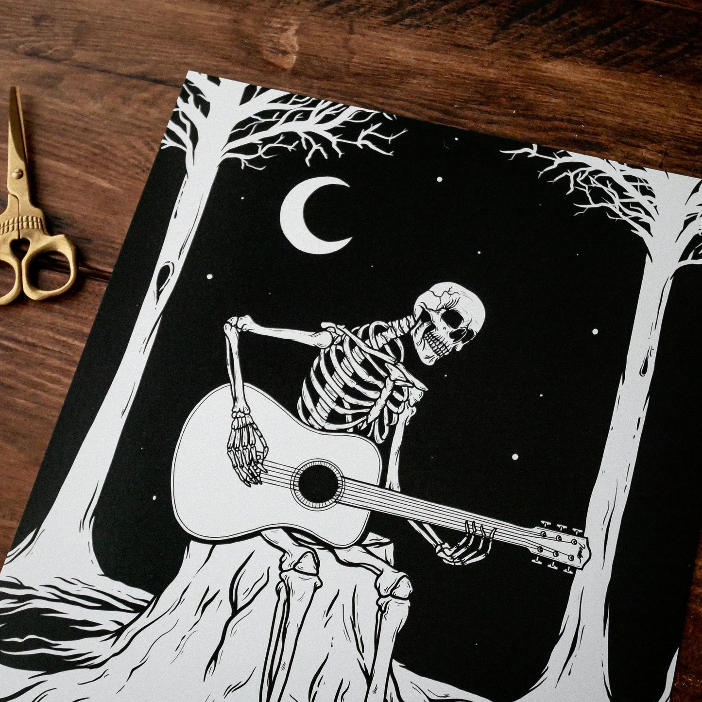 A4 + A3 Skeleton Playing Guitar Print