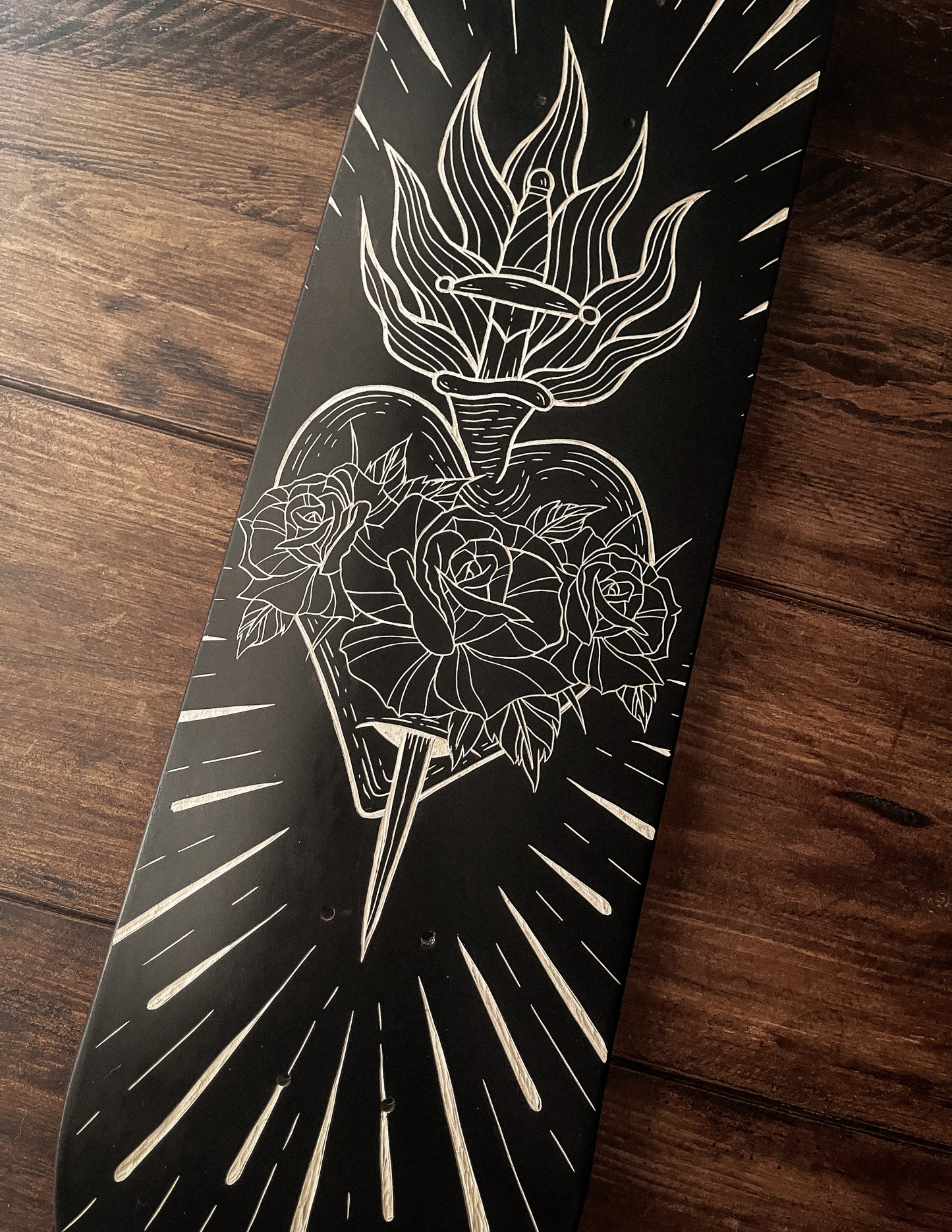 Flaming Heart Skate Deck