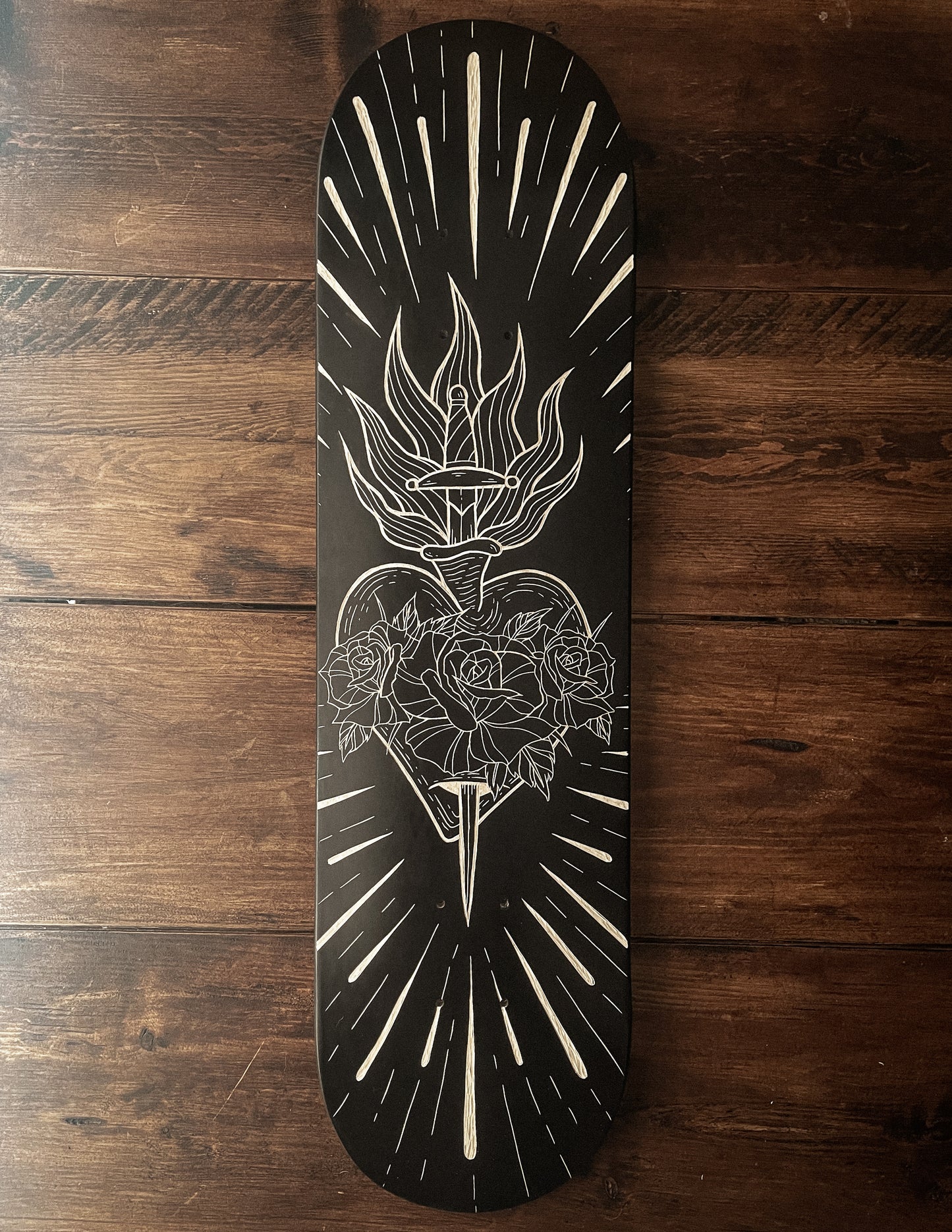 Flaming Heart Skate Deck